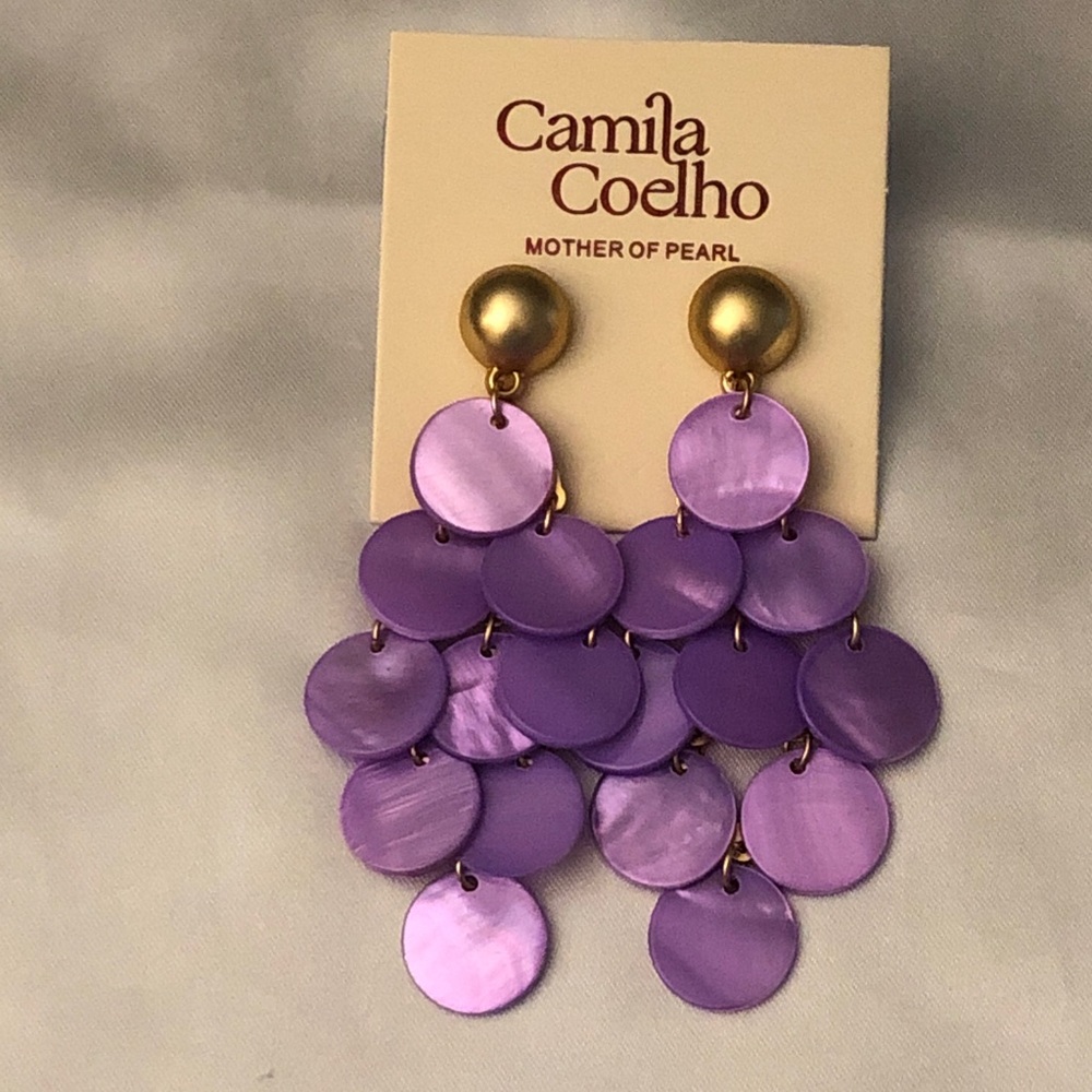Camila Coelho Gold Tone & Purple Mother-of-Pearl Chandelier Drop Earrings NWT